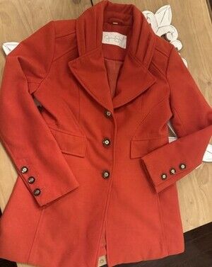 Jessica Simpson Women's Red Single Breast Pleated Collar Pea Coat Sz L